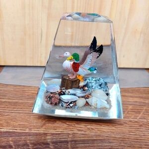 Vintage 80s BCH Plastics Lucite 3D Duck Scene Paperweight